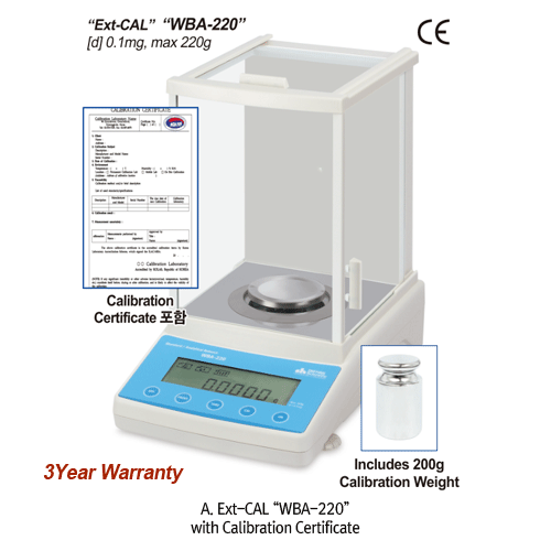 Standard Analytical Balance, AUTO Calibration, Max. 220g, d=0.1mg, 230V, WBA-220A(=SL.WBA0220A)