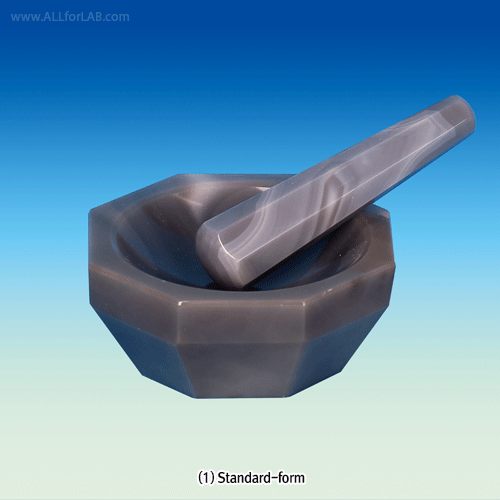 Mortar & Pestle Set, Agate, Deep-type, 200㎖, Top od/id Φ120/100, h53mm, depth 40mm