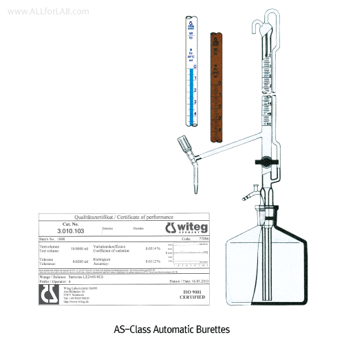 Burette, Auto., Intermediate Cock, Clear, 10㎖, Divi. 0.02㎖, accu.±0.02㎖