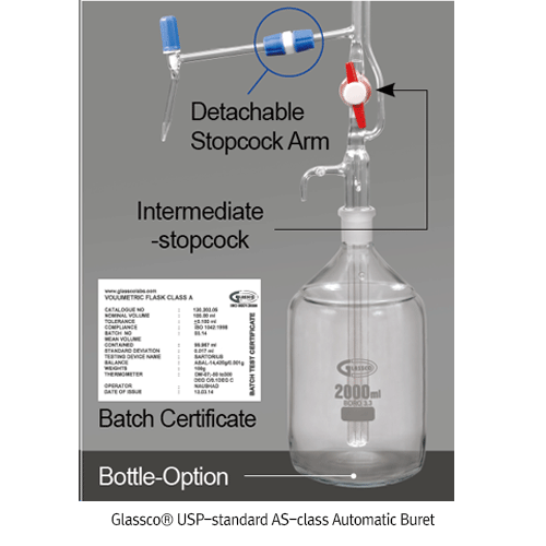Burette, Class AS, w/PTFE Stopcock, divi.N, 25ml, divi. 0.1, accu.±0.03ml