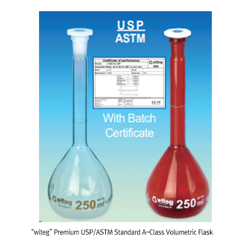 Vol.Flask, USP, with PE Stopper, Clear, Amber-scale, 100㎖ ,±0.08㎖, 12/21