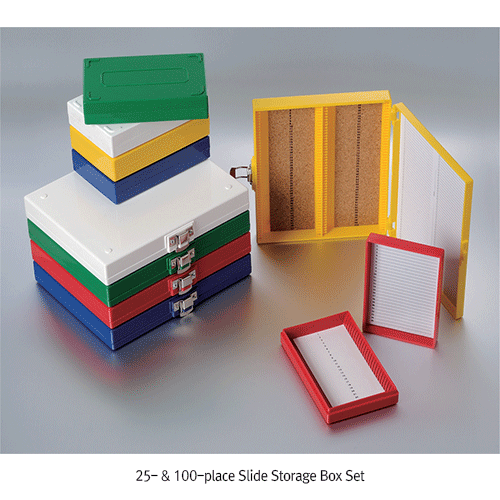 Slide Storage Box, Assorted Colors, ABS, Non-sterile, Foam Lining, 25place