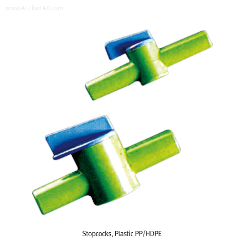 Stopcock pp/pe arm.od 8mm, body(natural)+tap(blue)