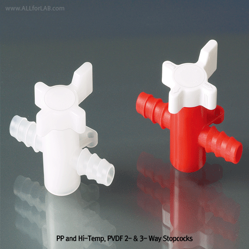 Stopcock, PVDF Two-way, for dia, Φ 9~11mm, Bore - 8mm, White