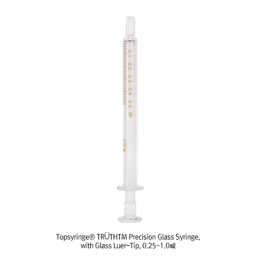 Glass Syringe, Precision, w/Luer Tip, 0.25ml, Divi. 0.01ml