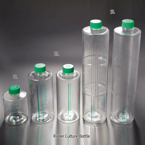 Roller Bottles, PS, 2000ml, Surface-treated, PE Vented Cap, Sterile Indi. Pk
