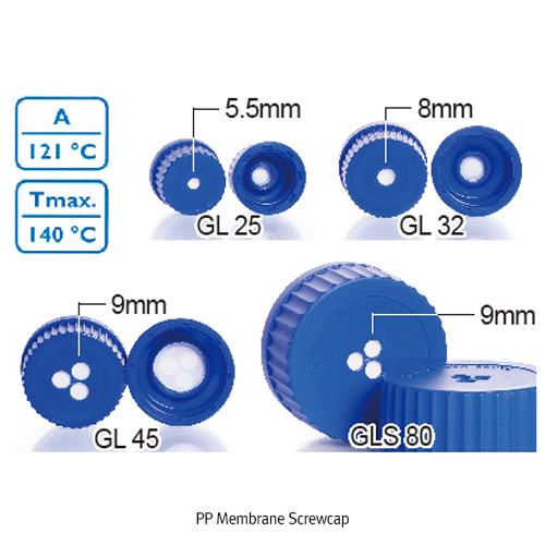 Cap w/tef. Membrane pp gls80, blue