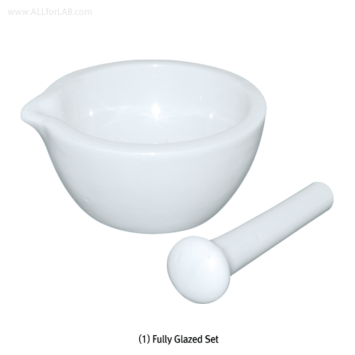 Mortar, Porce, with Pestle, 75ml , Top(od/id)-Φ91/73, h46mm, Pestle L84mm