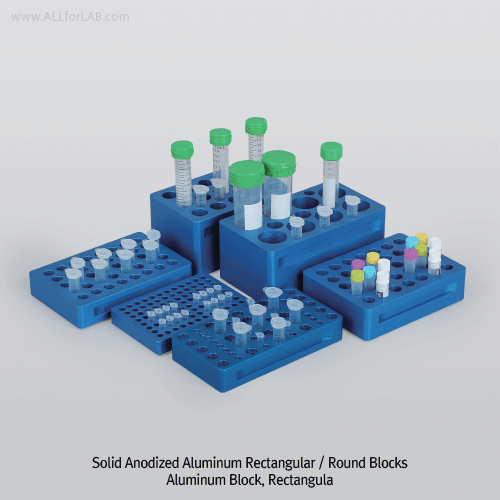 1.5, 15㎖ & 50㎖ Tube Block, 6, 3 & 8Holes, Al. Rectangular