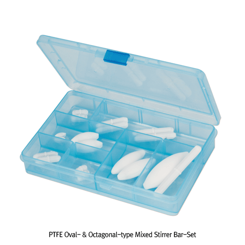 Set of 18 PTFE Oval-&Octagonal-type Mixed Stirrer Bars
