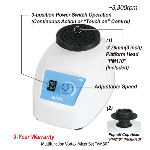 MultifunctionVortex Mixer-set, “VM-30”, 3,300rpm, 230V, 60Hz