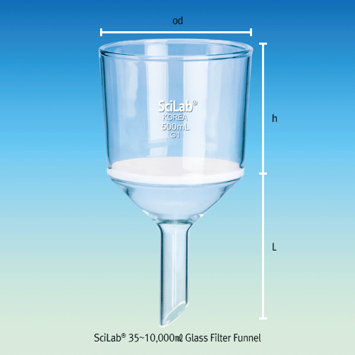 Filter Funnel, 1,000㎖ od 140×h110mm, Φ124 Disc, stem Φ30×L125, Porosity G1