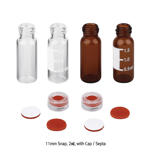 Vial, 2㎖, Amber, Snap-top, w/ Cap & White PTFE / Red Sil. Septa