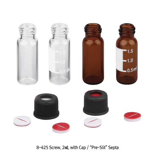 Vial, 2㎖, Amber, w/ Open-top Cap & Red PTFE / White Sil. Septa