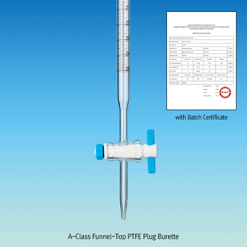 Burette, A-Class, Funnel-Top, PTFE-Plug, Clear, 25 / 0.05㎖, accu.±0.03㎖
