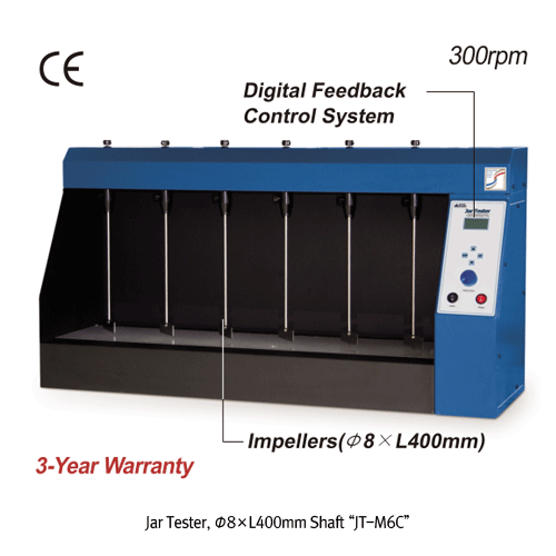 Jar Tester 6 Impellers, Ø8XL400mm Shaft JT-M6C, 120V