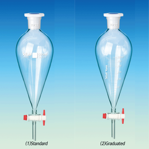 Funnel, Sepa., Squibb, with PTFE-plug Bore-4mm, 29/32 PE Stopper, 2000ml, Φ150×h460mm
