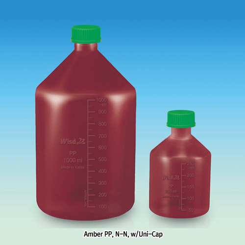 Bottle, Amber PP, W-N, w/Uni-Cap, GL 45, 2000/100㎖, Φ125×h250 mm 2/Pk. 2/Cs.