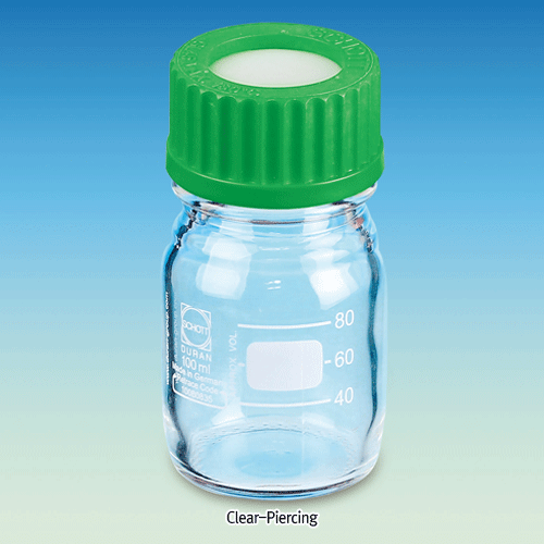 Piercing Bottle, Amber, w/ 3mm PTFE/Butyl Septa. Sealed GL-cap, 100ml