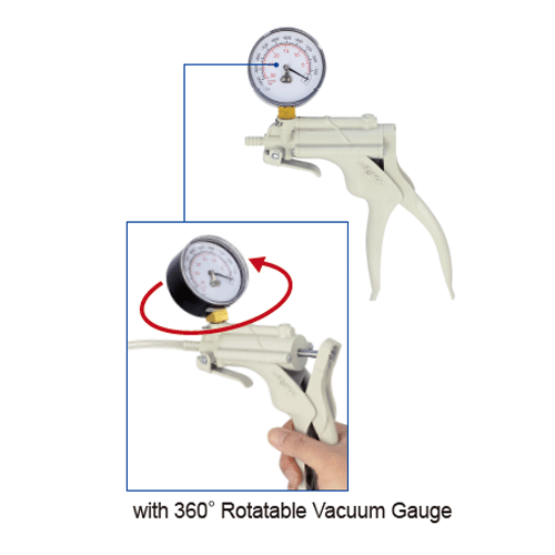 Pump, Hand, with Vacuum Gauge, Vacuum/Pressure, 16ml per stroke