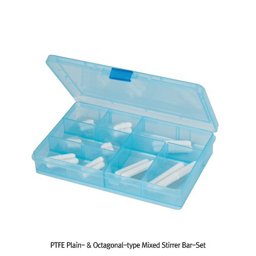 Set of 18 PTFE Plain-&Octagonal-type Mixed Stirrer Bars