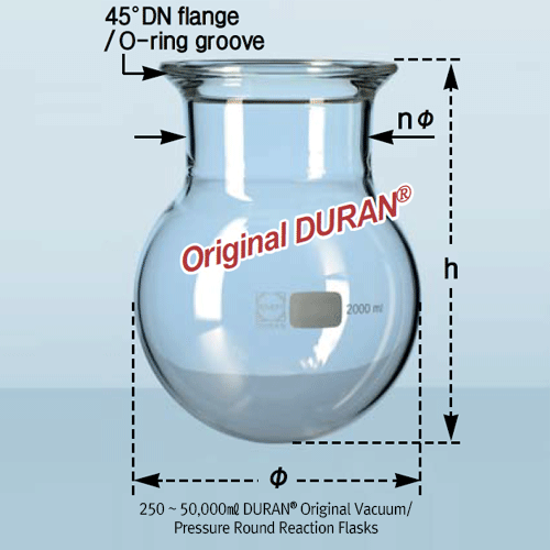 DURAN-glass Vacuum/Pressure Round React-Flask, DN 100, 1,000~1,300(full)㎖, 1.0 bar.
